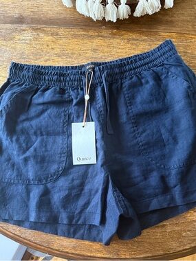Quince Navy Linen Drawstring Athletic Shorts